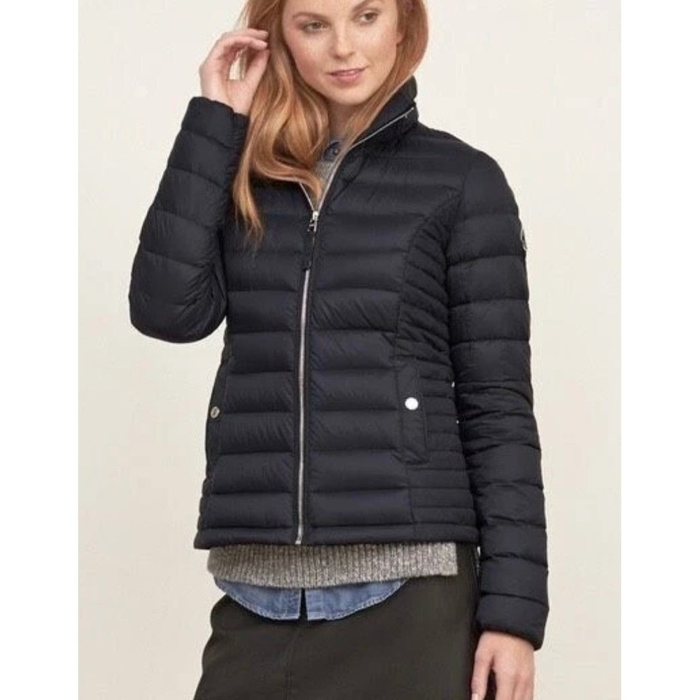 Abercrombie & Fitch Down Series Puffer Jacket Black Womens Small Full Zip Coat